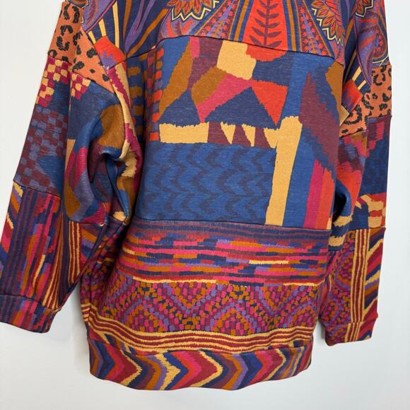 FARM RIO Mix Print Long Line Aztec Print Sweatshirt Relaxed Fit Western XS - Picture 5 of 13